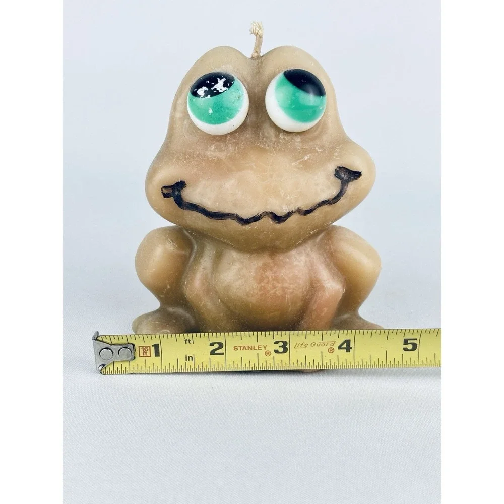1970's Handcrafted Vintage Green Frog Figurine Wax Candle Never Burned Retro